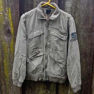 Vintage Quicksilver Patch Embroidery Light Green Mens Utility Zip Jacket Medium